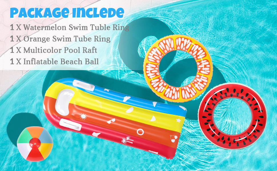 4 Pcs Pool Floats for Kids Inflatable Swimming Rings Fruit Pool Float Beach Ball Summer Beach Water Float Party Toys for Kids