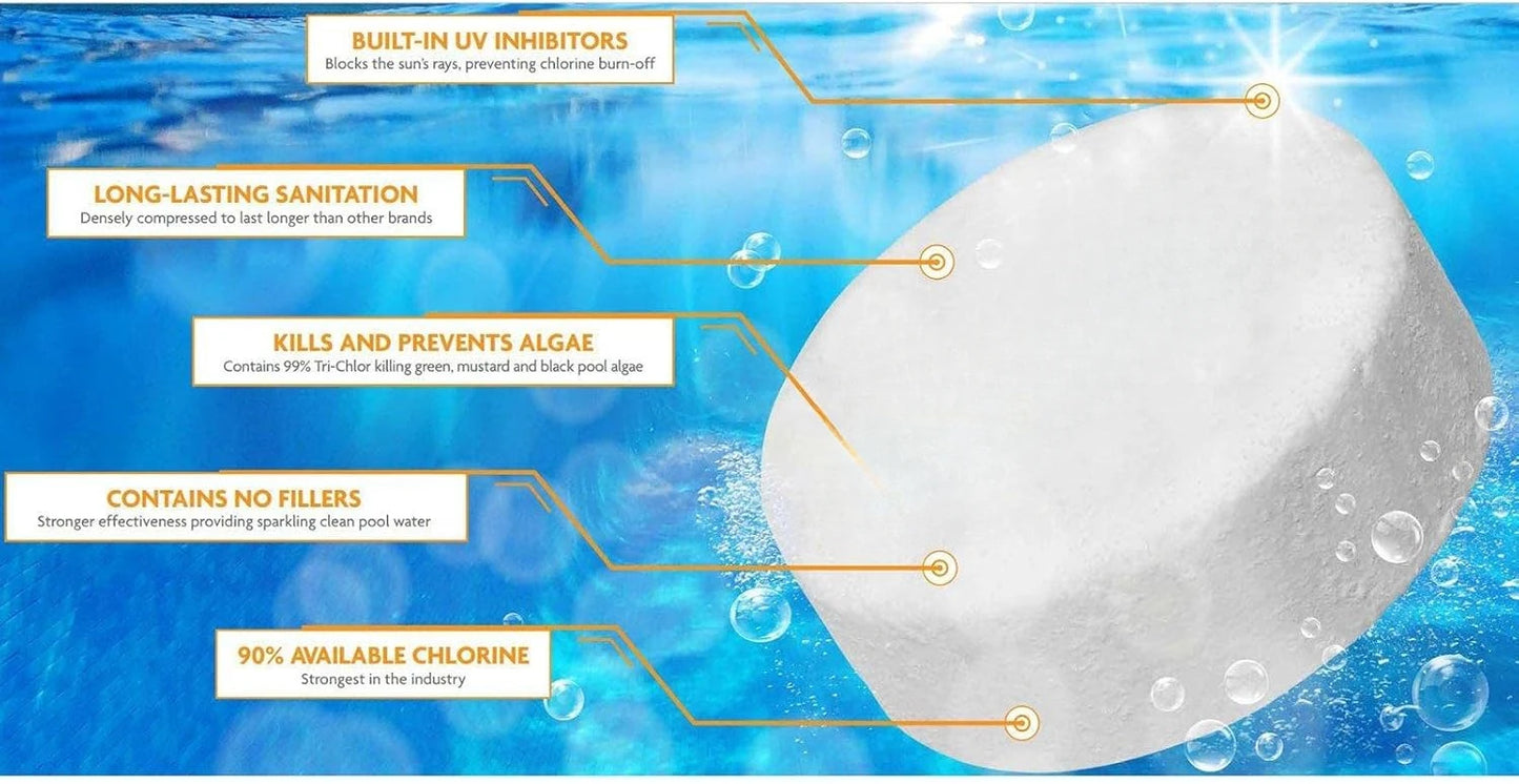 3-Inch Jumbo Chlorine Tablets for Swimming Pools - Individually Wrapped Stabilized Sanitizer Tabs - 99% Trichloro-S-Tri - PoolGearX