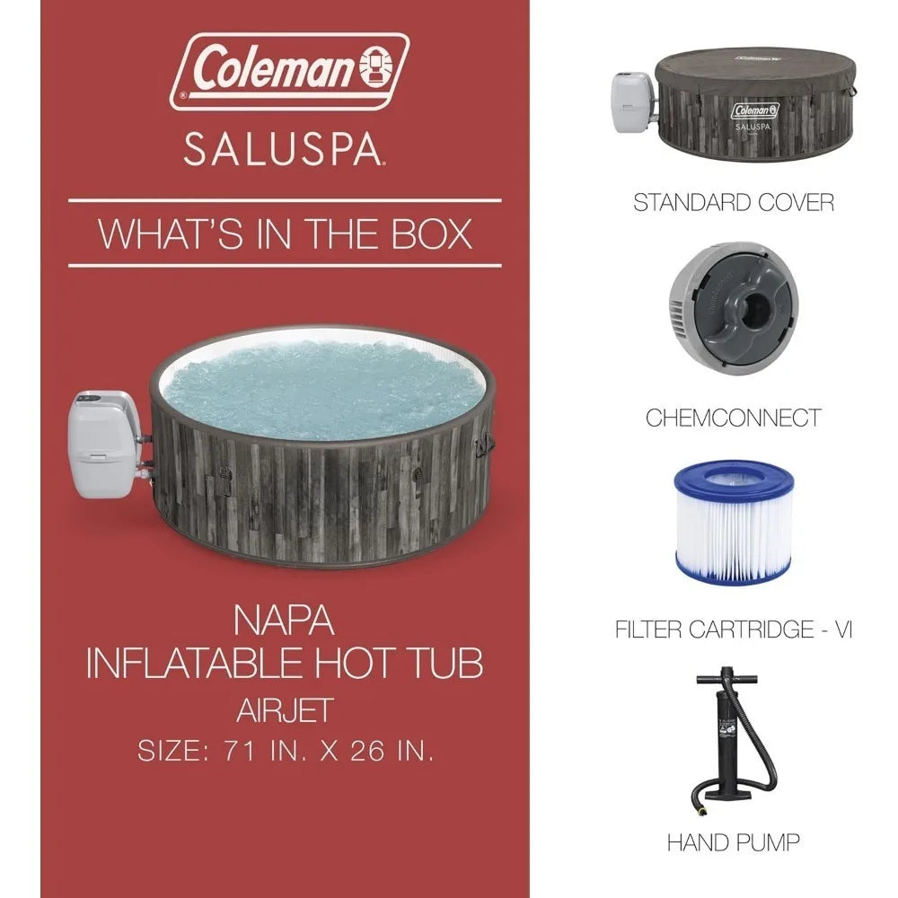 SaluSpa Napa AirJet 2 to 7 Person Inflatable Hot Tub Round Portable Outdoor Spa with 180 Soothing Jets with Cover, Gray - PoolGearX