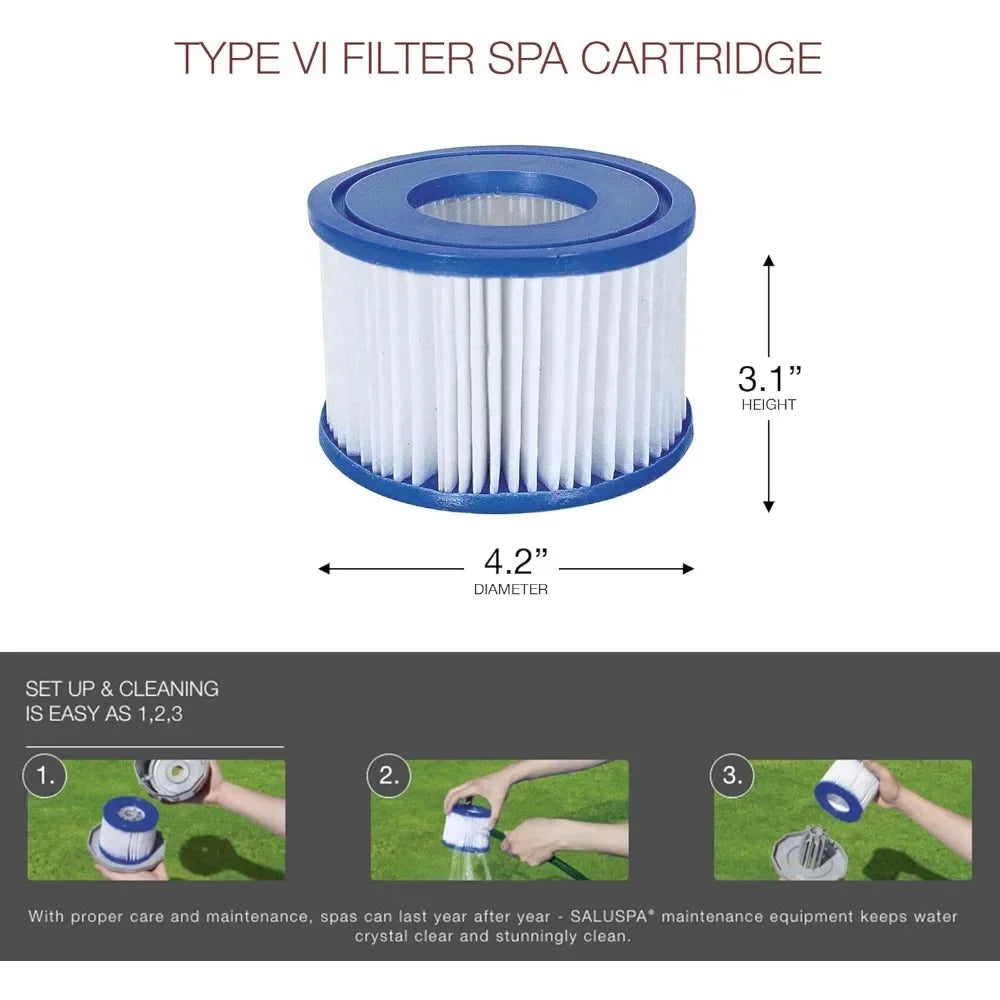 SaluSpa Hawaii AirJet Inflatable Hot Tub Spa with 140 Bubble Jets, 12-Pack Type VI Filter Cartridges, and EnergySense Cover - PoolGearX