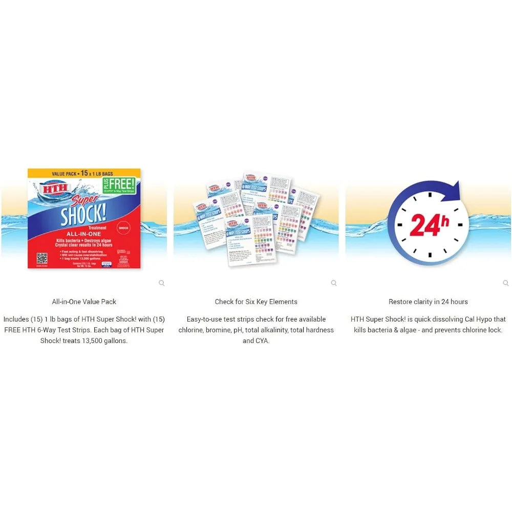 Super Shock Treatment Swimming Pool Chlorine Cleaner, 1 lb (Pack of 15) - PoolGearX