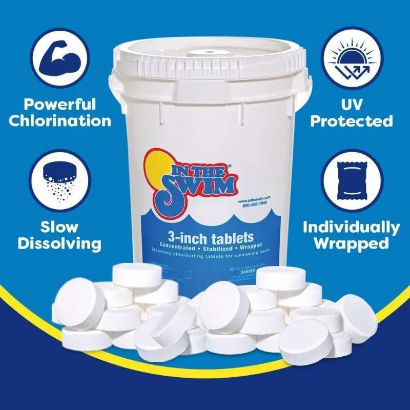 In The Swim Chlorine and Shock Bundle for Sanitizing Swimming Pools – Includes 25 Pound Bucket of 3 Inch Stabilized Chlorine - PoolGearX