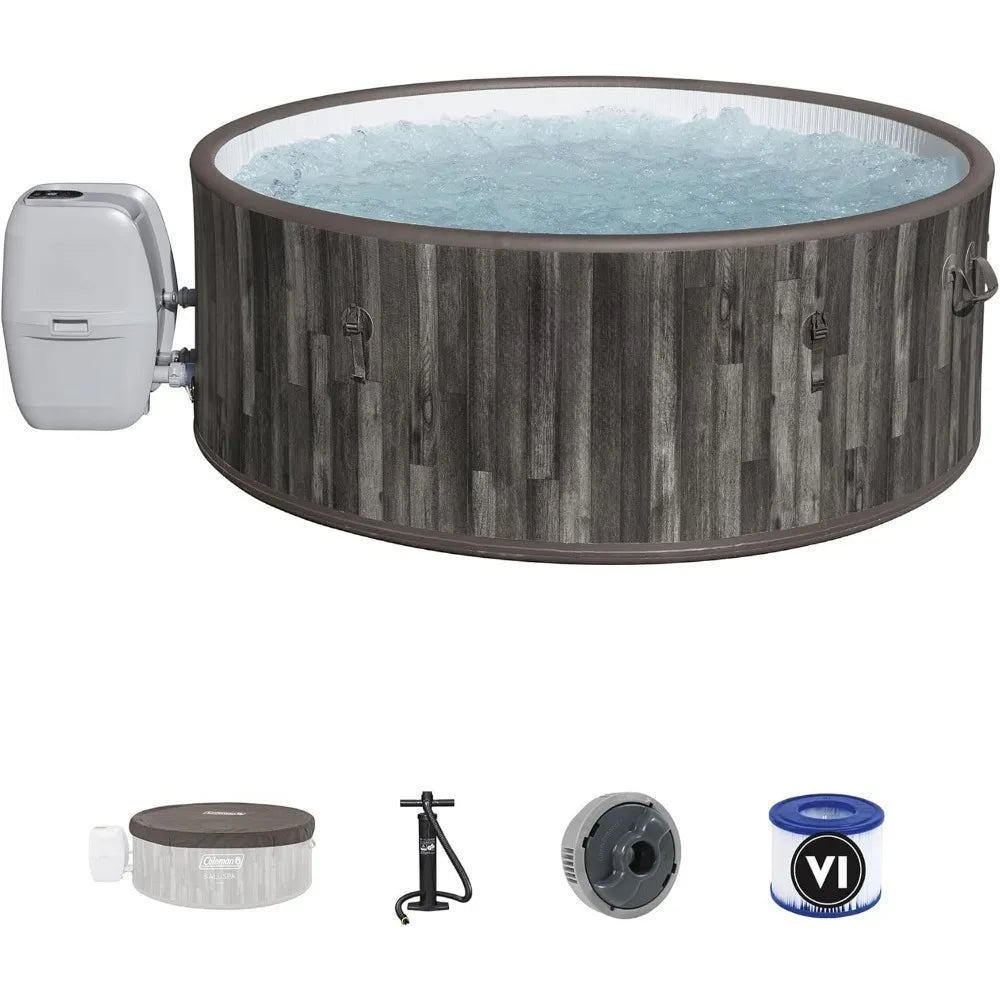 SaluSpa Napa AirJet 2 to 7 Person Inflatable Hot Tub Round Portable Outdoor Spa with 180 Soothing Jets with Cover, Gray - PoolGearX