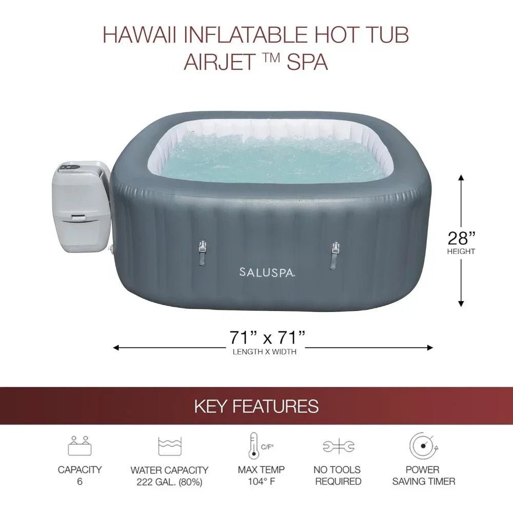 SaluSpa Hawaii AirJet Inflatable Hot Tub Spa with 140 Bubble Jets, 12-Pack Type VI Filter Cartridges, and EnergySense Cover - PoolGearX