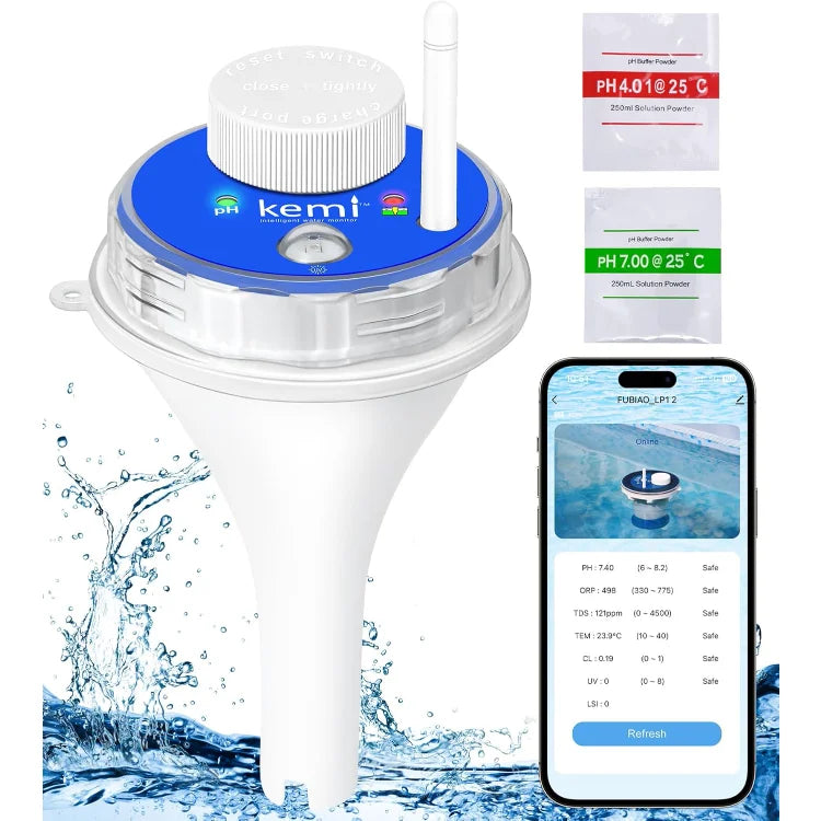 Water Pool Monitor, 24/7 Continuous Smart Water Monitor with App, Digital Hot Tub Water Tester 7 in 1 pH Chlorine UV ORP LSI TDS - PoolGearX