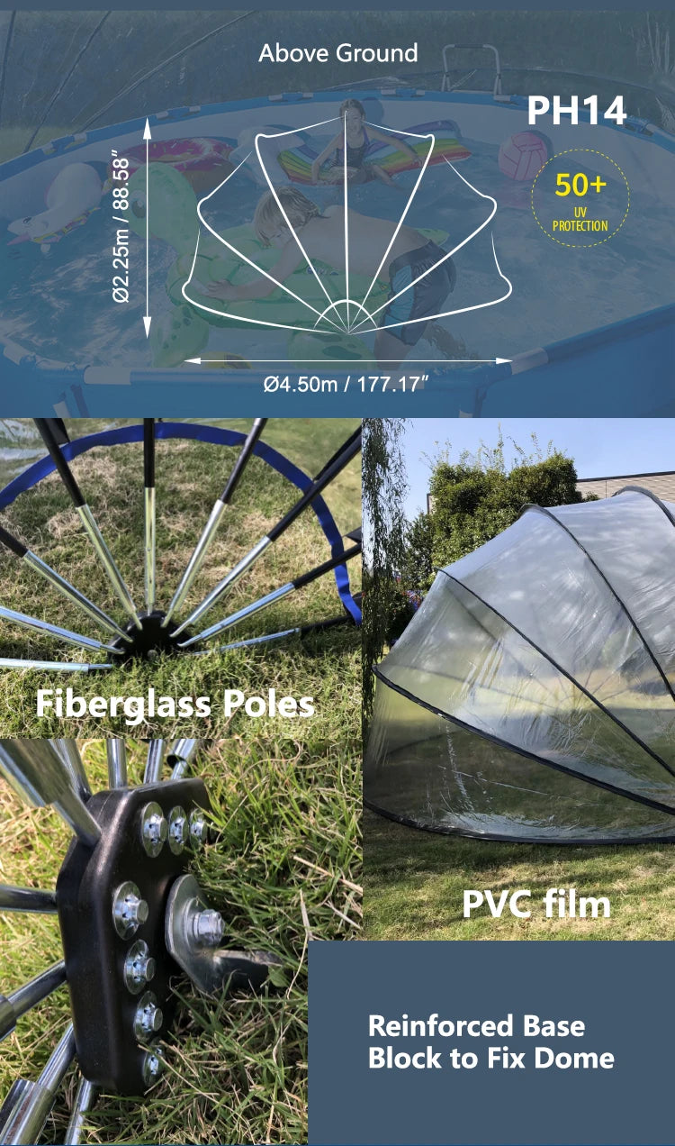 pool dome cover 15f sun dome for pool outdoor above ground swimming pool dome cover - PoolGearX