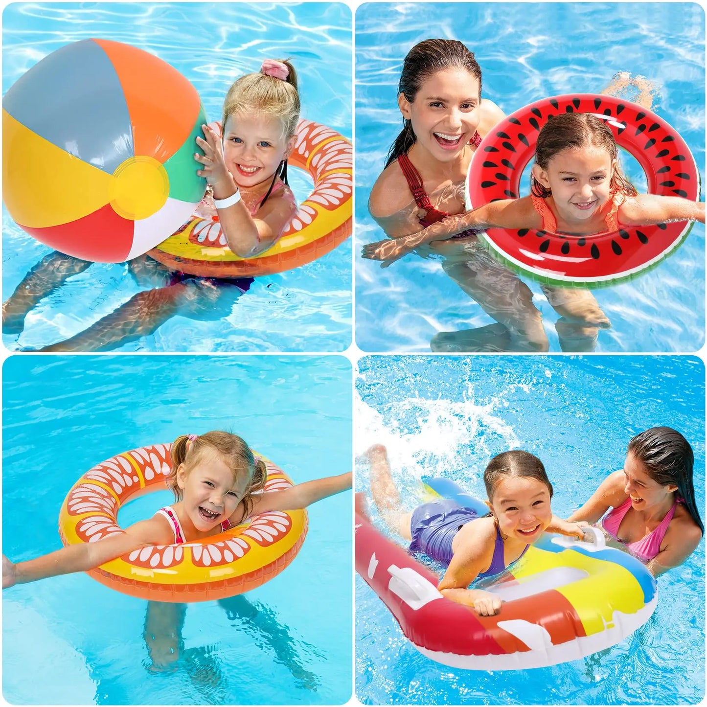 4 Pcs Pool Floats for Kids Inflatable Swimming Rings Fruit Pool Float Beach Ball Summer Beach Water Float Party Toys for Kids