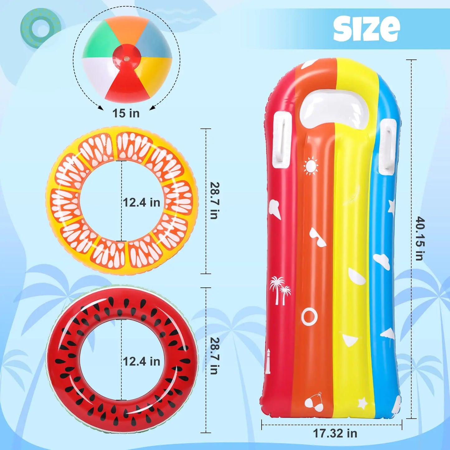 4 Pcs Pool Floats for Kids Inflatable Swimming Rings Fruit Pool Float Beach Ball Summer Beach Water Float Party Toys for Kids