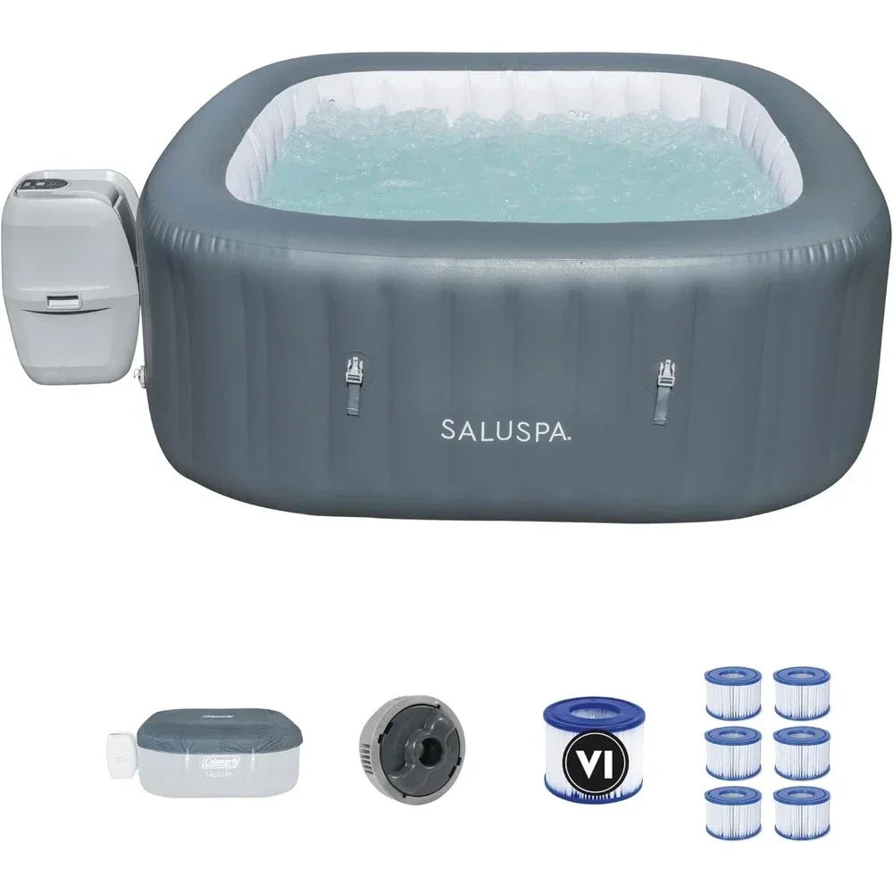 SaluSpa Hawaii AirJet Inflatable Hot Tub Spa with 140 Bubble Jets, 12-Pack Type VI Filter Cartridges, and EnergySense Cover - PoolGearX
