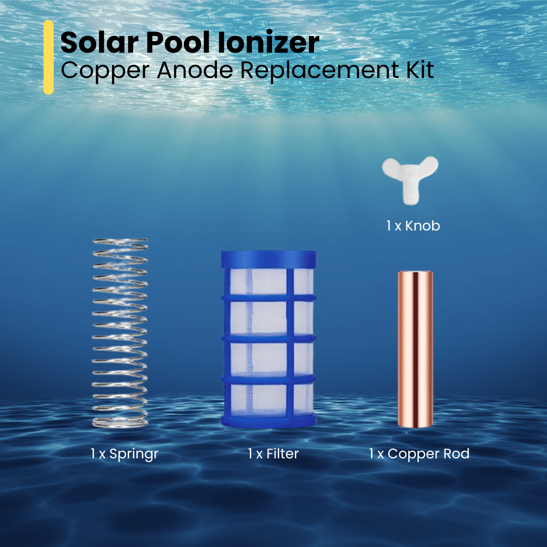 Solar Pool Ionizer Parts Replacement Kit Copper Anode Spring Basket Screen Solar Powered Copper-Ion Pool Ionizer