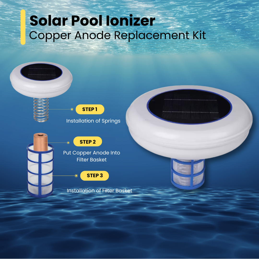 Solar Pool Ionizer Parts Replacement Kit Copper Anode Spring Basket Screen Solar Powered Copper-Ion Pool Ionizer